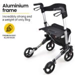 EQUIPMED Foldable Aluminium Walking Frame Rollator with Bag and Seat, Silver - Image 3