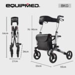 EQUIPMED Foldable Aluminium Walking Frame Rollator with Bag and Seat, Silver - Image 6