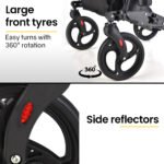 EQUIPMED Foldable Aluminium Walking Frame Rollator with Bag and Seat, Titanium Colour - Image 8