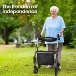 EQUIPMED 2-in-1 Foldable Aluminium Walking Frame Rollator and Transit Wheelchair with Bag, Titanium colour - Image 2