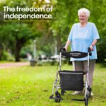 EQUIPMED 2-in-1 Folding Rollator Wheelchair Adjustable Mobility Walker w/ Park Brakes & Bag, Silver - Image 2