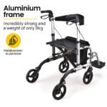 EQUIPMED 2-in-1 Folding Rollator Wheelchair Adjustable Mobility Walker w/ Park Brakes & Bag, Silver - Image 3