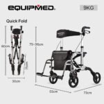 EQUIPMED 2-in-1 Folding Rollator Wheelchair Adjustable Mobility Walker w/ Park Brakes & Bag, Silver - Image 6