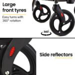 EQUIPMED 2-in-1 Folding Rollator Wheelchair Adjustable Mobility Walker w/ Park Brakes & Bag, Silver - Image 9