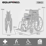 EQUIPMED Portable Folding Wheelchair 24 Inch 136kg Capacity Wheel Chair Retractable Armrests, Black - Image 6