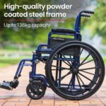 EQUIPMED Portable Wheelchair 24 Inch Folding Lightweight Wheel Chair,136kg Capacity Mobility. Blue - Image 2