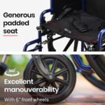 EQUIPMED Portable Wheelchair 24 Inch Folding Lightweight Wheel Chair,136kg Capacity Mobility. Blue - Image 7