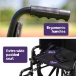 EQUIPMED 24 Inch Folding Wheelchair with Park Brakes, 136kg Capacity, 51cm Wide Seat, Black - Image 4