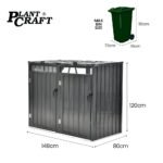 PLANTCRAFT Double Steel Wheelie Garbage Bin Storage Shed, Enclosure with 2 Opening Doors - Image 2