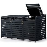 PlantCraft Triple Wood Wheelie Bins Storage Shed, 3 Door Garbage Rubbish Bin Enclosure