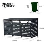 PlantCraft Triple Wood Wheelie Bins Storage Shed, 3 Door Garbage Rubbish Bin Enclosure - Image 2