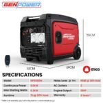 GENPOWER 6.2kW Peak 6.0kW Inverter Generator, Push Button & Remote Start, 15L Tank, Portable w/ Wheels, Camping, Backup - Image 9