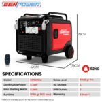 GENPOWER 8.5kW Peak 8.2kW Inverter Generator, Push Button & Remote Start, ATS Compatible, RCD, Portable w/ Wheels, 27L Fuel Tank, Grid Power Home Backup - Image 9