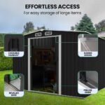 PLANTCRAFT Galvanised Steel Garden Shed 2.58 x 2.07 x 2.02m, with 2 Sliding Doors, 4 Air Vents, Gable Roof, Floor Frame, Black - Image 5