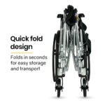 EQUIPMED 20 Inch Folding Wheelchair Lightweight Aluminium Portable with Park Brakes, Black - Image 5