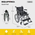 EQUIPMED 20 Inch Folding Wheelchair Lightweight Aluminium Portable with Park Brakes, Black - Image 6