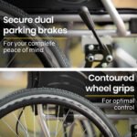 EQUIPMED 20 Inch Folding Wheelchair Lightweight Aluminium Portable with Park Brakes, Black - Image 9