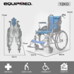 EQUIPMED Folding Aluminium Wheelchair, 20" Wheels, Park Brakes, 100kg Capacity, Blue - Image 2