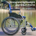 EQUIPMED Folding Aluminium Wheelchair, 20" Wheels, Park Brakes, 100kg Capacity, Blue - Image 3