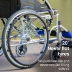 EQUIPMED Folding Aluminium Wheelchair, 20" Wheels, Park Brakes, 100kg Capacity, Blue - Image 8