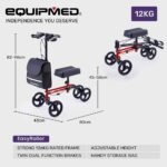 Equipmed Knee Scooter Walker, Dual Brakes - Bag - Broken Leg Ankle Foot Mobility - Crutches Alternative - Red - Image 9
