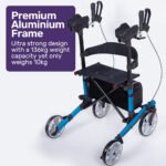 EQUIPMED Upright Rollator Walker with Forearm Support Rests, Mobilty Aid with Seat, Blue - Image 3