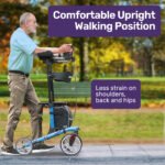 EQUIPMED Upright Rollator Walker with Forearm Support Rests, Mobilty Aid with Seat, Blue - Image 4