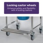 Equipmed Commode Shower Chair, Over Toilet or Bedside 136kg Capacity Aluminium frame with Wheels, White/Blue - Image 6