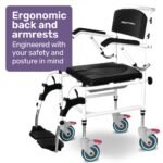 Equipmed Commode Shower Chair, Over Toilet or Bedside 136kg Capacity Aluminium frame with Wheels, Black - Image 5