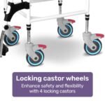 Equipmed Commode Shower Chair, Over Toilet or Bedside 136kg Capacity Aluminium frame with Wheels, Black - Image 6