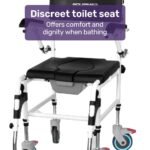 Equipmed Commode Shower Chair, Over Toilet or Bedside 136kg Capacity Aluminium frame with Wheels, Black - Image 7