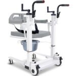 EQUIPMED 4in1 Patient Lift Transfer Chair, Manual Height Adjustment, Shower Compatible, Over Toilet, Removable Commode, for Seniors Elderly Disabled