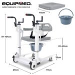 EQUIPMED 4in1 Patient Lift Transfer Chair, Manual Height Adjustment, Shower Compatible, Over Toilet, Removable Commode, for Seniors Elderly Disabled - Image 2