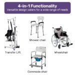 EQUIPMED 4in1 Patient Lift Transfer Chair, Manual Height Adjustment, Shower Compatible, Over Toilet, Removable Commode, for Seniors Elderly Disabled - Image 10