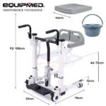 Equipmed Patient Lift Transfer Chair, Easy Hydraulic Height Adjustment, Shower Compatible, Over Toilet, Removable Commode, for Seniors Elderly Disabled - Image 2