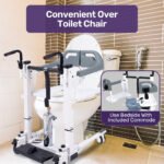 Equipmed Patient Lift Transfer Chair, Easy Hydraulic Height Adjustment, Shower Compatible, Over Toilet, Removable Commode, for Seniors Elderly Disabled - Image 9