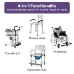 Equipmed Patient Lift Transfer Chair, Easy Hydraulic Height Adjustment, Shower Compatible, Over Toilet, Removable Commode, for Seniors Elderly Disabled - Image 10