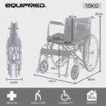 Equipmed Folding Manual Wheelchair Self Propelled, 24" Rear Wheels, Chrome Steel Frame, 46cm Wide Seat, 100kg Capacity, Park Brakes - Image 2
