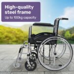 Equipmed Folding Manual Wheelchair Self Propelled, 24" Rear Wheels, Chrome Steel Frame, 46cm Wide Seat, 100kg Capacity, Park Brakes - Image 3