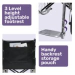 Equipmed Folding Manual Wheelchair Self Propelled, 24" Rear Wheels, Chrome Steel Frame, 46cm Wide Seat, 100kg Capacity, Park Brakes - Image 9