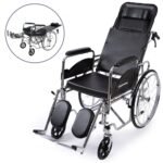 Equipmed Folding Manual Reclining Wheelchair Self Propelled, 24" Rear Wheels, Chrome Steel Frame, 46cm Wide Seat, 100kg Capacity, Park Brakes