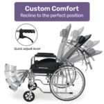 Equipmed Folding Manual Reclining Wheelchair Self Propelled, 24" Rear Wheels, Chrome Steel Frame, 46cm Wide Seat, 100kg Capacity, Park Brakes - Image 6