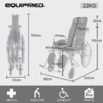 Equipmed Folding Manual Reclining Wheelchair Self Propelled, 24" Rear Wheels, Chrome Steel Frame, 46cm Wide Seat, 100kg Capacity, Park Brakes - Image 2