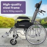 Equipmed Folding Manual Reclining Wheelchair Self Propelled, 24" Rear Wheels, Chrome Steel Frame, 46cm Wide Seat, 100kg Capacity, Park Brakes - Image 3