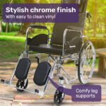 Equipmed Folding Manual Reclining Wheelchair Self Propelled, 24" Rear Wheels, Chrome Steel Frame, 46cm Wide Seat, 100kg Capacity, Park Brakes - Image 5