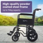 EQUIPMED Folding Transit Manual Wheelchair, Attendant Propelled, Steel Frame, Wide Seat, Comfortable for S-XL, 114kg Capacity, Park Brakes, Transport - Image 3