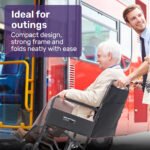 EQUIPMED Folding Transit Manual Wheelchair, Attendant Propelled, Steel Frame, Wide Seat, Comfortable for S-XL, 114kg Capacity, Park Brakes, Transport - Image 6