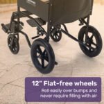 EQUIPMED Folding Transit Manual Wheelchair, Attendant Propelled, Steel Frame, Wide Seat, Comfortable for S-XL, 114kg Capacity, Park Brakes, Transport - Image 8