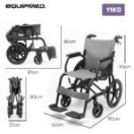 Equipmed Folding Transit Wheelchair, Lightweight Aluminium for Easy Transport, Grey - Image 2