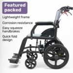 Equipmed Folding Transit Wheelchair, Lightweight Aluminium for Easy Transport, Grey - Image 4